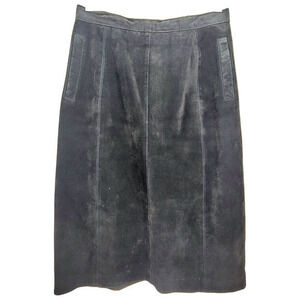 Bianca Vintage Leather Suede Pockets Back Slit‎ zip Modest Straight Midi Skirt